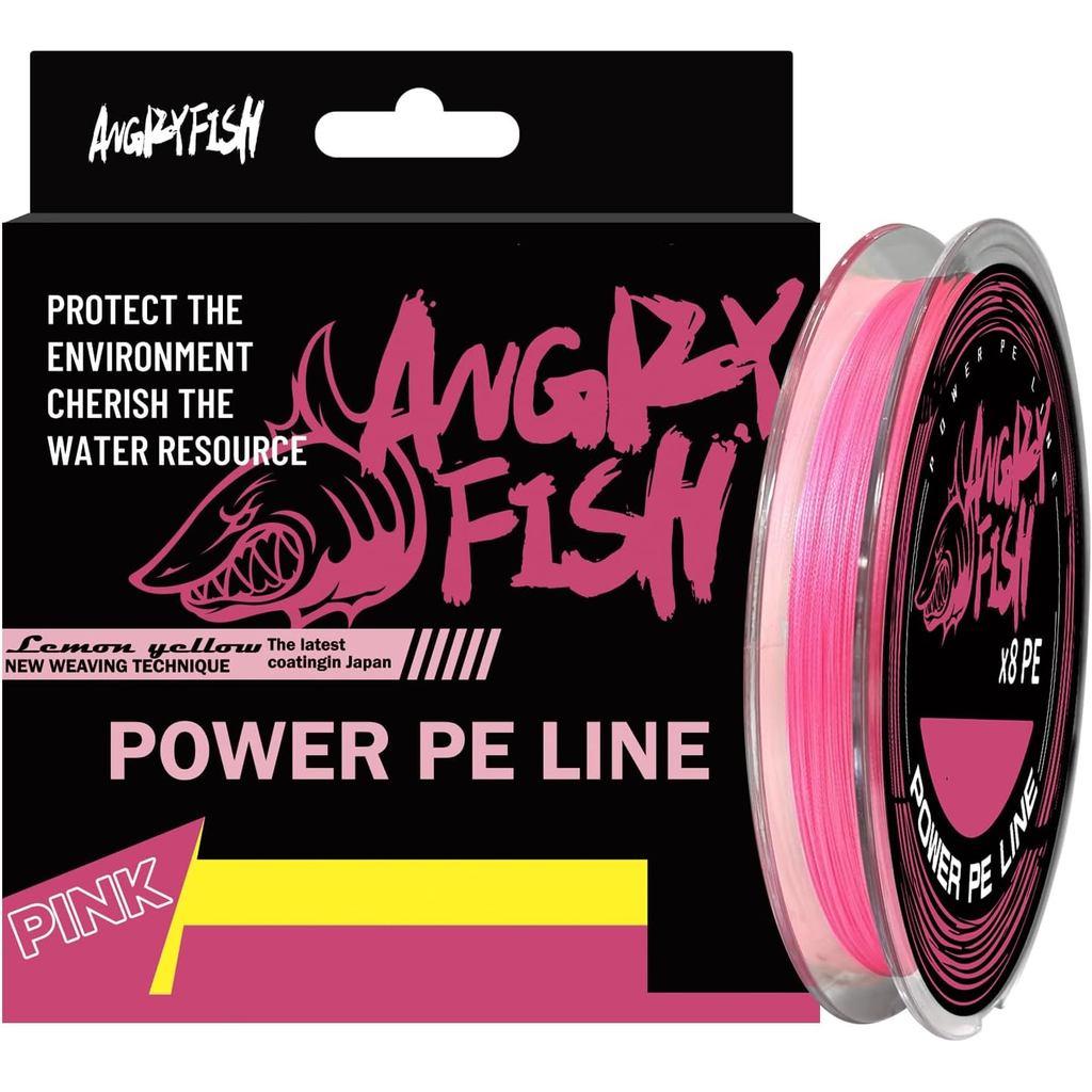 Dây câu AngryFish 8 sợi PE - Siêu bền và không bị mài mòn - Màu hồng/cam giúp quan sát dễ dàng