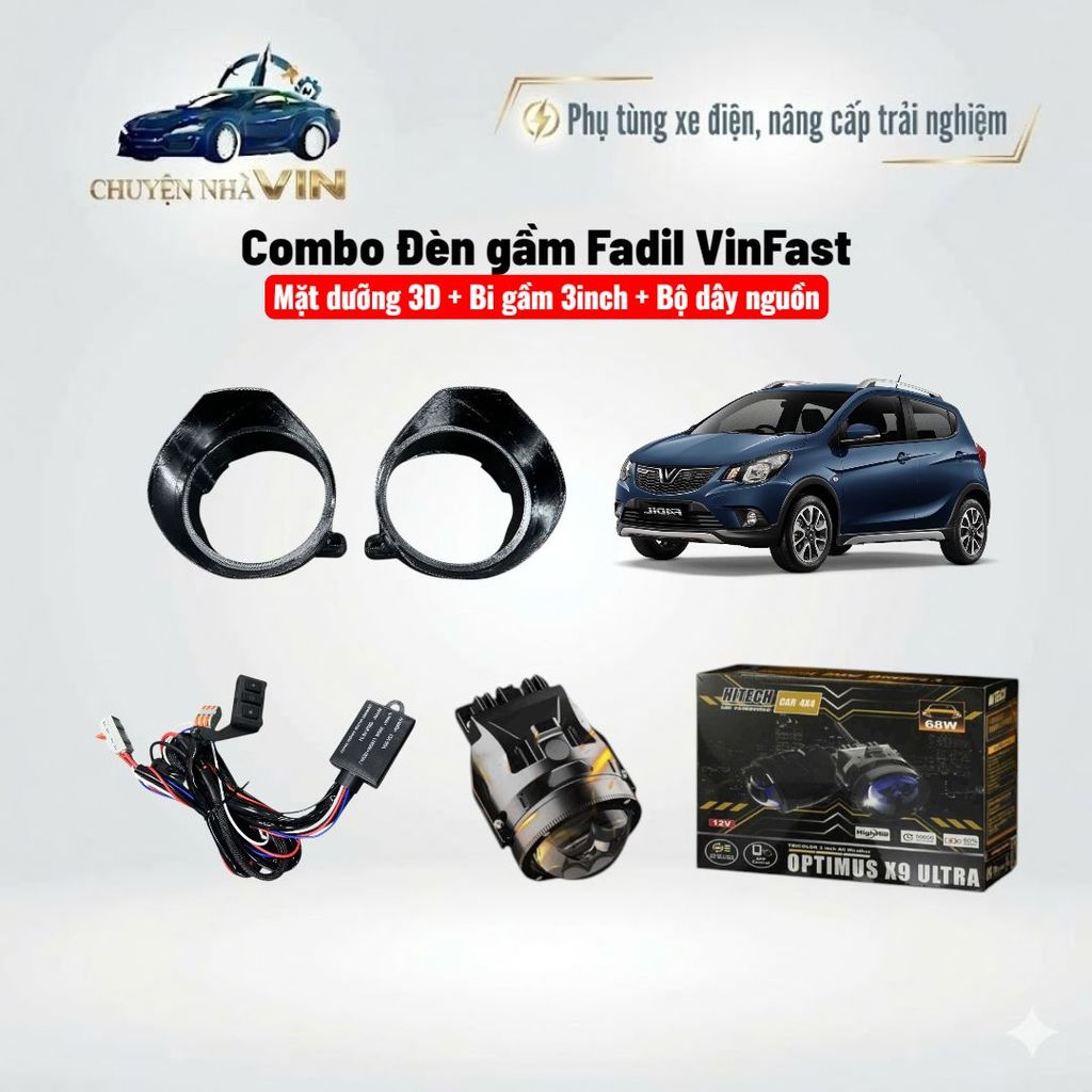 Combo đèn gầm Fadil bi gầm HITECH 3inch, dưỡng gầm in 3D kèm bộ dây nguồn công tắc không dây