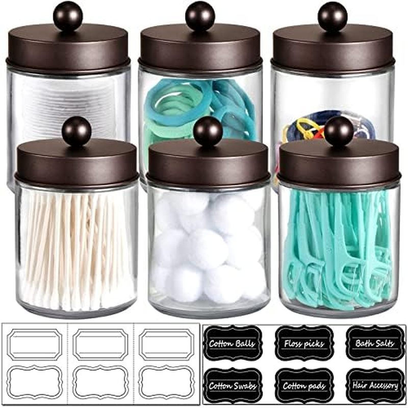 Amoliar 6Pc Apothecary Jars Phòng tắm Vanity Organizer- Kho lưu trữ trang trí Fhouse mộc mạc có nắp 