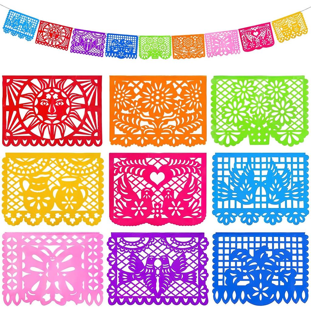 JOHOUSE 2 Gói Trang Trí Tiệc Mexico, Giấy Papel Picado Fiesta Banner Cinco de Mayo Vòng Hoa Cho Đồ D