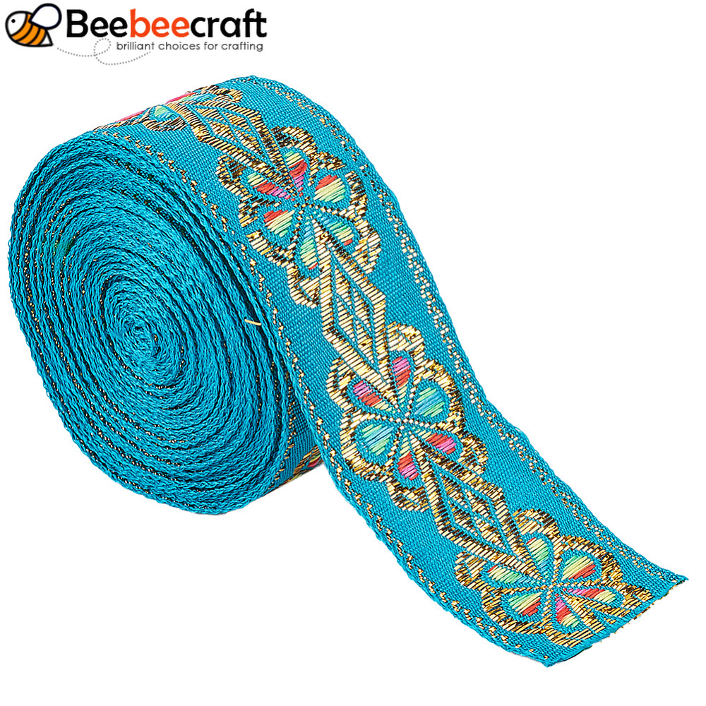 Cuộn ruyp băng polyesterjacquard họa tiết hoa dân tộc, 1-3/4 inch (45mm), 7,66 yards (7m)