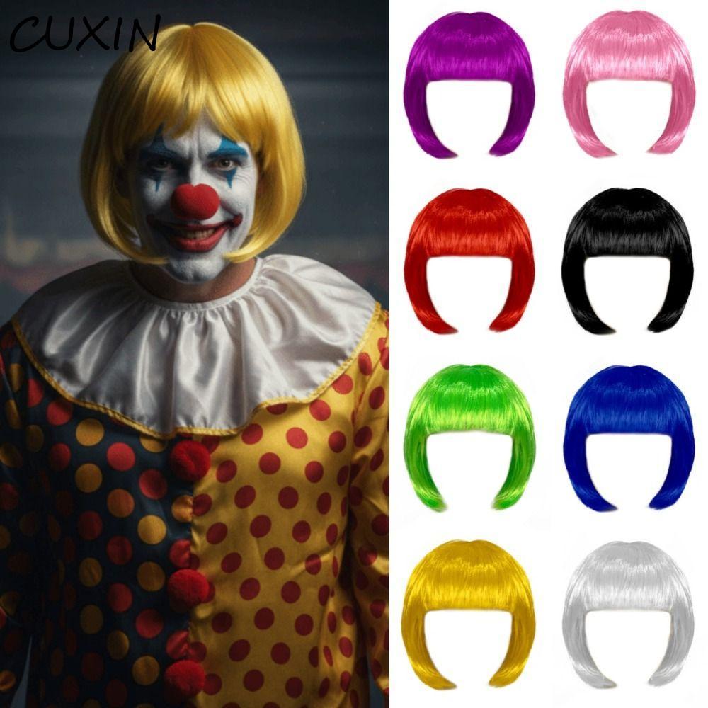 CUXIN Bộ tóc giả bob ngắn, phù hợp cosplay Halloween và hàng ngày, phong cách manga anime hay tự nhi