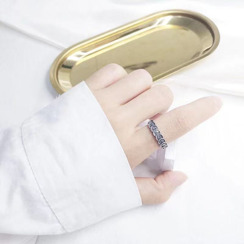 Premium In-Stock#Open Turn Movement Retro Style Money Abundance Lifetime Wealth Yuanbao Coin Ring fo