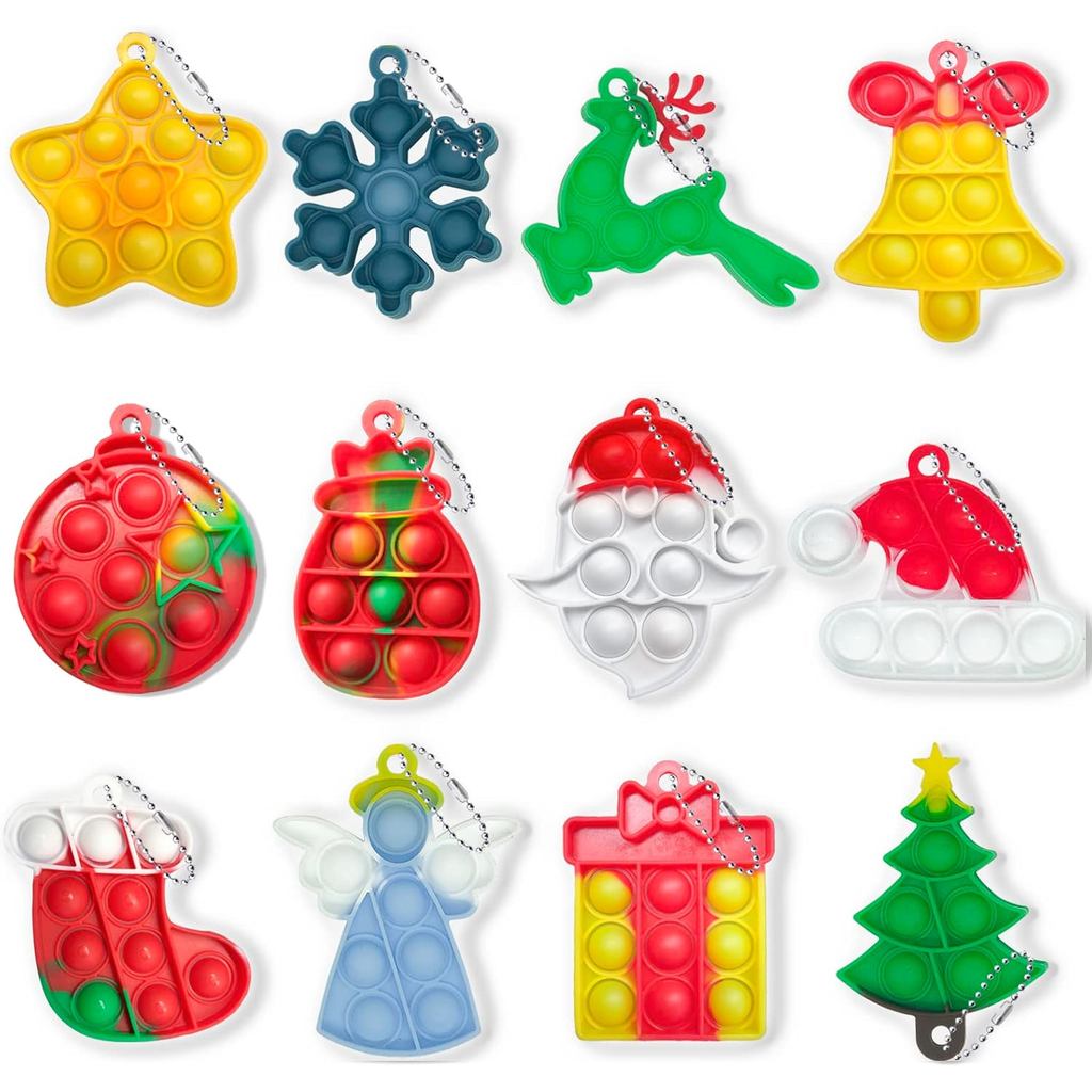 Giáng Sinh Mini Push Pop Bubble Fidget Toy, Móc Khóa Bong Bóng Pop Để Bàn Đồ Chơi, Móc Khóa Fidget G