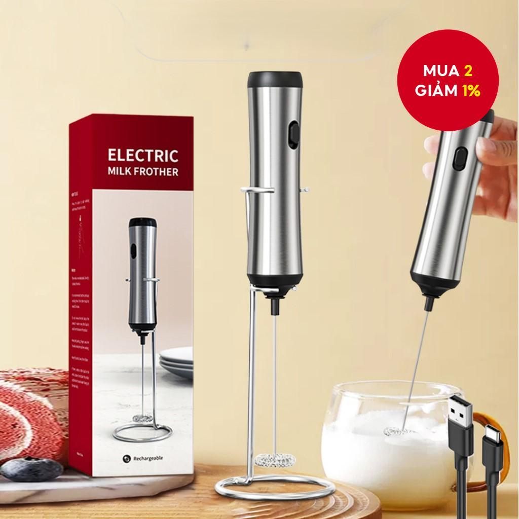 Máy tạo bọt sữa điện - máy trộn sữa cà phê pin lithium sạc bạc