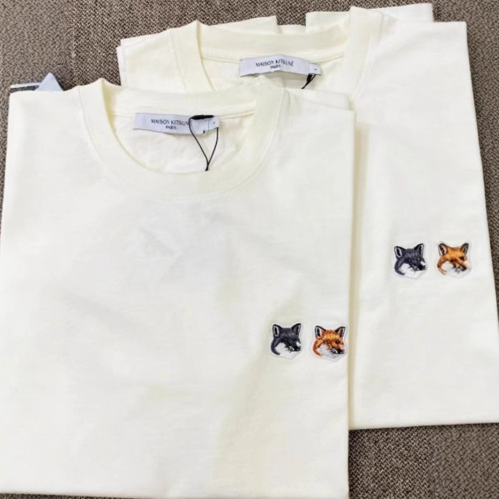 Maison Kitsune Celebrity Style Summer Classic Double-Headed Little Fox Embroidery Couple Matching