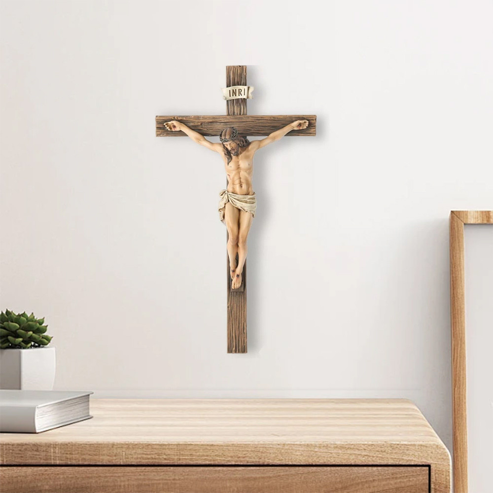 Religious Resin Jesus Cross Crucifix Statue Figurine Wall Sculpture Ornament