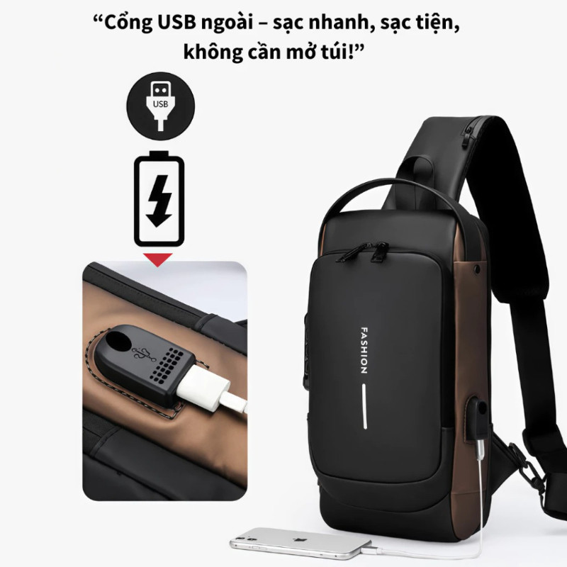 Túi Đeo Chéo Nam Phong Cách Tối Giản - Chống Nước, Ngăn Đựng Thiết Bị Số, Khóa Chống Móc, Đa Năng Đi Làm & Du Lịch
