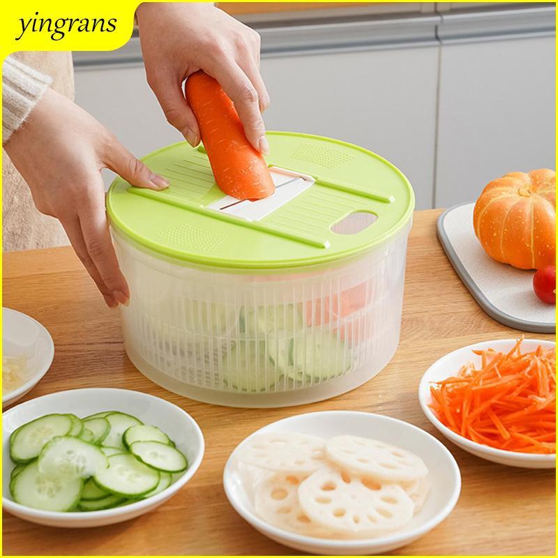 [YRS] Máy sấy salad gia dụng cắt và giặt 2 trong 1 Salad Spinner Máy khử nước rau quả Giỏ thấm hút đ
