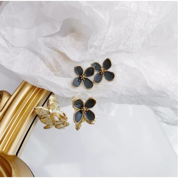 Weiyi Kẹp Tai Hoa Xanh Retro Klein Klein Xanh Tinh Tế Bông Tai Trắng Thanh Lịch Nhẹ Nhàng JX5O