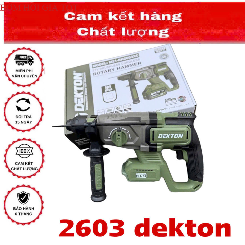 Máy khoan đục bê tông dùng pin Dekton M21-RH2603XC /Lực đập 3.2J/SDS Plus Bơm hơi dekton