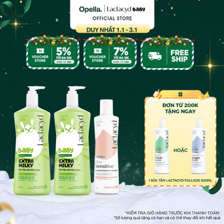  Bộ 2 Chai Sữa Tắm Gội Trẻ Em Lactacyd Baby Extra Milky Size Jumbo 800ml + Chai DDVS Phụ Nữ Lactacyd Pro Sensitive 250ml 