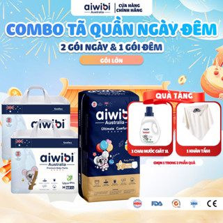   Combo Ngày & Đêm  Tã Bỉm Quần Cao Cấp Aiwibi Cho Bé Siêu Thấm Hút - 2 Gói Ngày Lớn + 1 Gói Đêm Lớn 