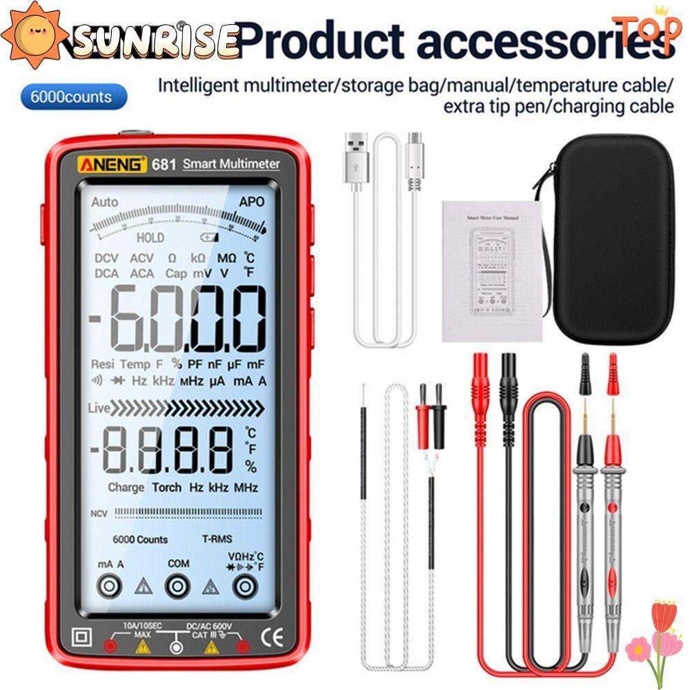 SUNRISE AC / DC Ampe kế ANENG 681 682 True RMS LCD Màn hình màu lớn 6000 Đếm