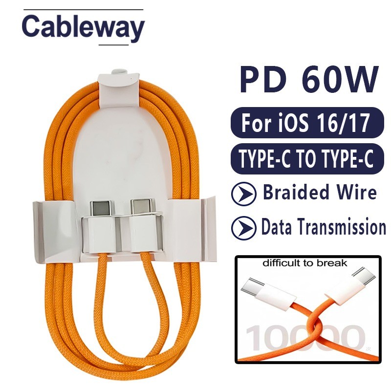 Cáp dữ liệu bện kép Type-C Cáp sạc nhanh PD60W Hỗ trợ IOS 16 / 17 / Carplay / Truyền dữ liệu