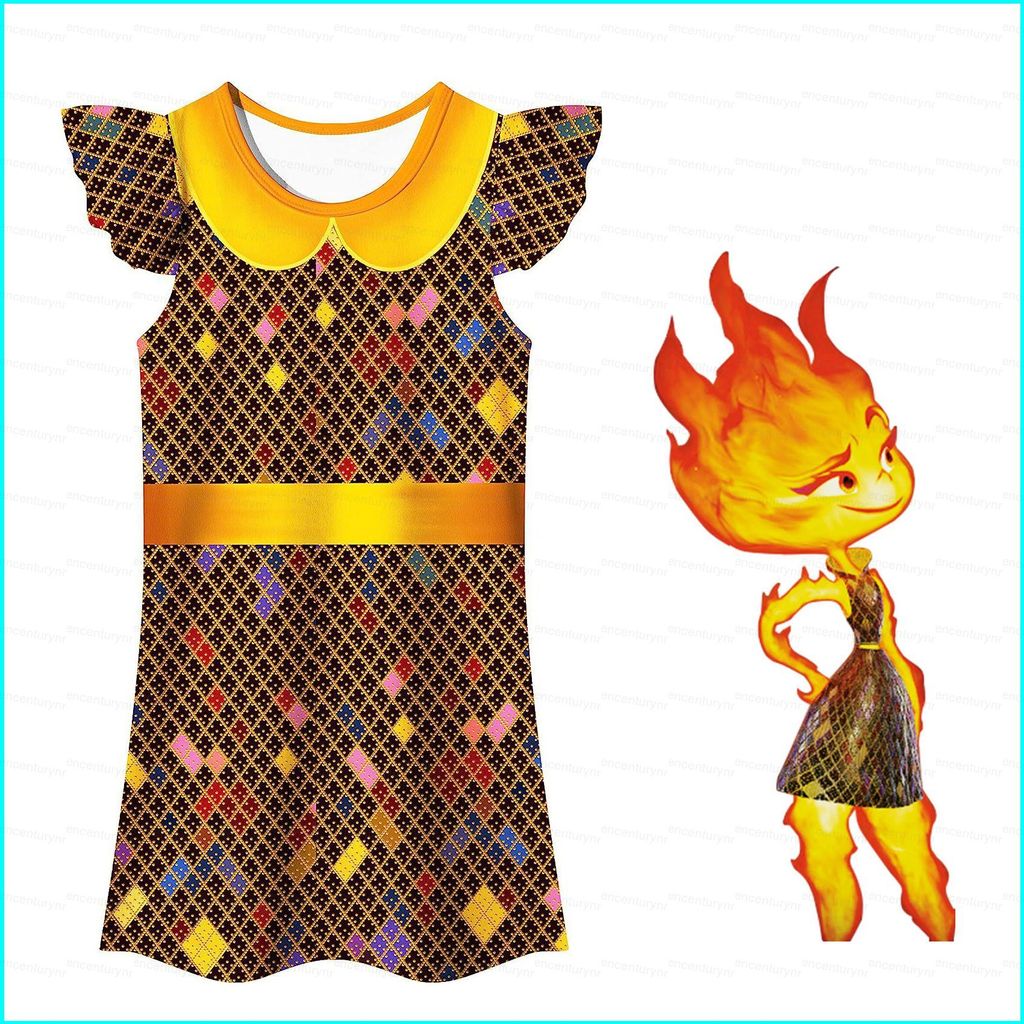 GN Pixar Hoạt Hình Nguyên Tố Ember Cosplay Đầm Quà Tặng Cho Bé Gái Trẻ Em Mùa Hè Thoáng Mát Đầm Công