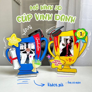 V2 Cúp Vinh Danh mica đựng ảnh 6x9, thẻ card, quà tặng Tốt nghiệp, tình yêu, truyền động lực trang trí bàn học, kỷ niệm