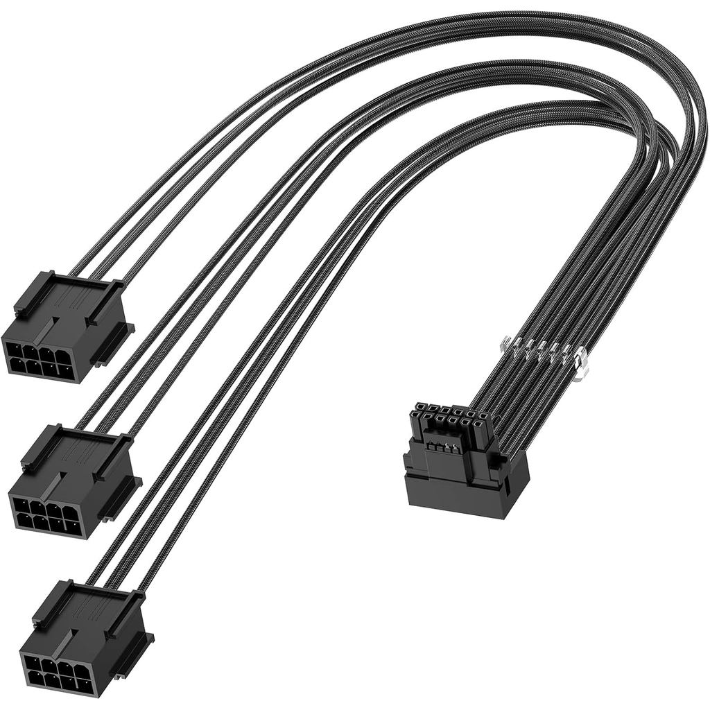 Cáp Nguồn GPU Bangfun 16Pin 90 Độ, 16Pin Nam Đến 3X8Pin Nữ PCIE 5.0 Góc Phải 12VHPWR Adapter GPU Cáp