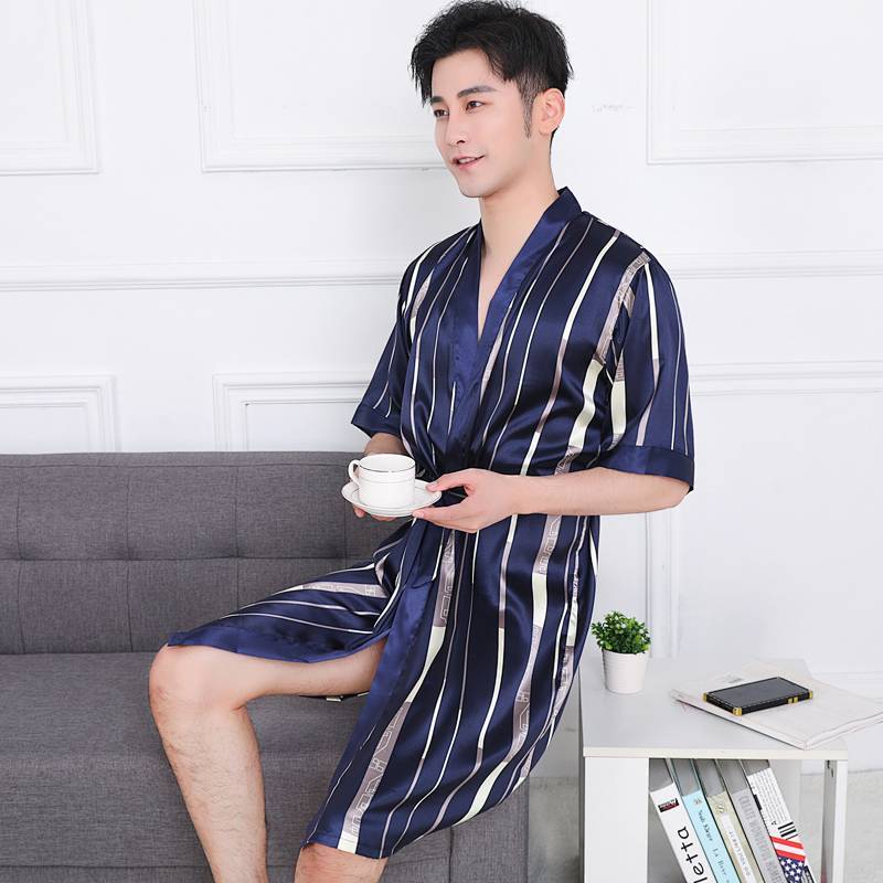 Men's Summer Short Sleeve Thin Bathrobe Bathrobe Men's Pajamas Homewear NKnL