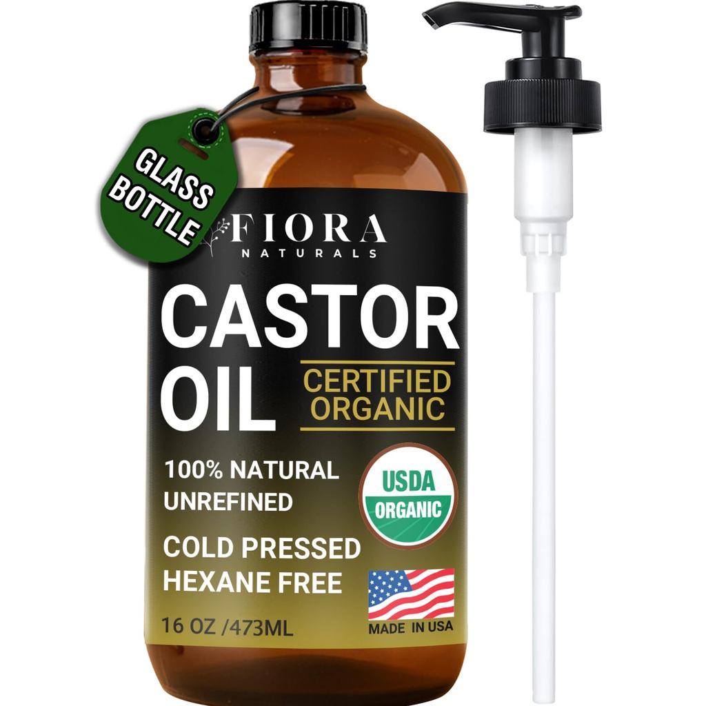 OrganicCastorOilinGlassBottle – 16OzColdPressed & Hexane-Free – USDACertified – HairGrowthOilForLash