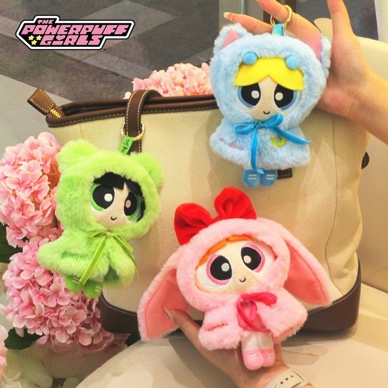 Móc khóa mặt dây chuyền sang trọng Powerpuff Girls Bubbles Cat Cape
