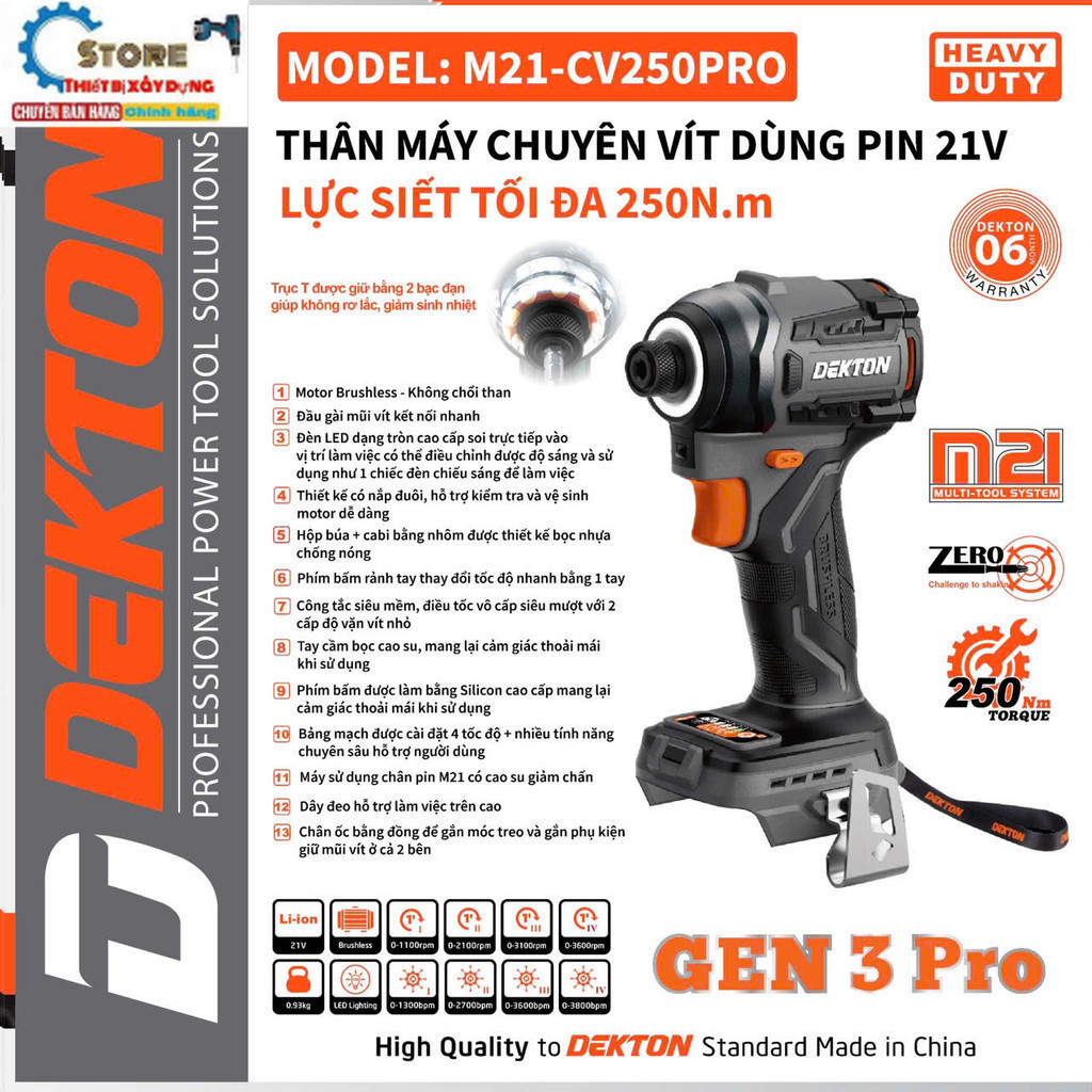 Chuyên Vít 250Nm GEN 3 DEKTON M21-CV250PRO ( Thân máy  ) Store thiết bị dekton