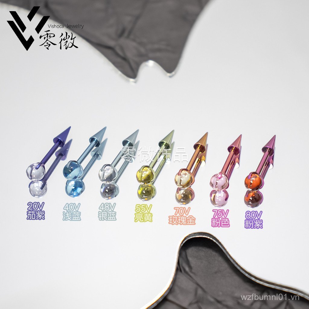 Anode 6 Oxid Ear Studs -Sharp Nose Cone Thiết kế Quỷ Striped, Hợp Kim Titan với Pha Lê Bóng UgSr