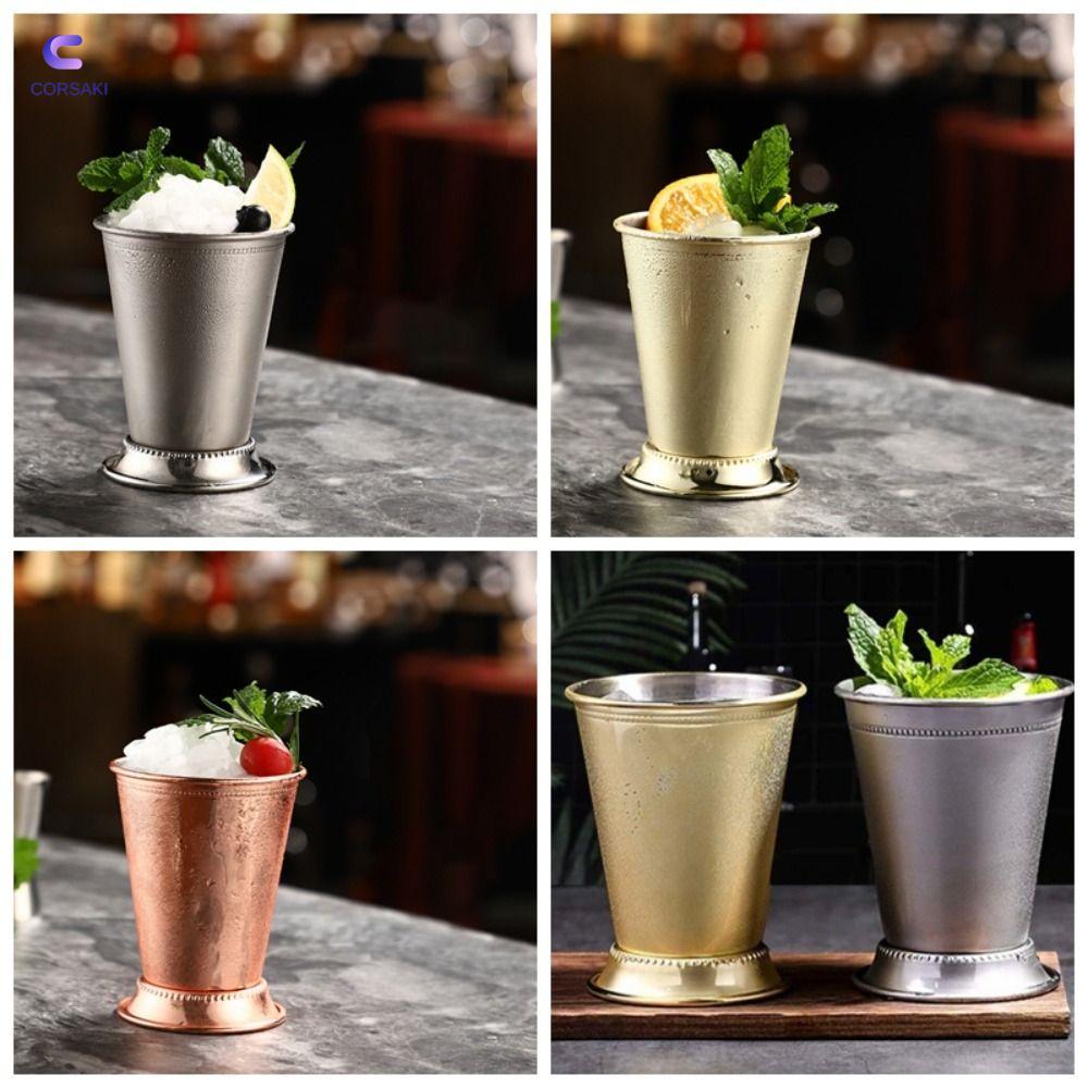 Cốc Julep Cán Bạc Hà CORSAKI, Cốc Cocktail Inox 350ml, Vàng Bạc Mojito Cocktail Kính Nhà Bếp