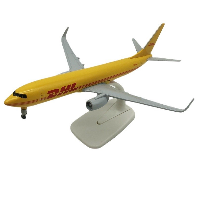 Mẫu máy bay mô phỏng 20CM DHL vận chuyển hàng hóa B737-800 hợp kim có bánh xe đồ trang trí tĩnh mô h