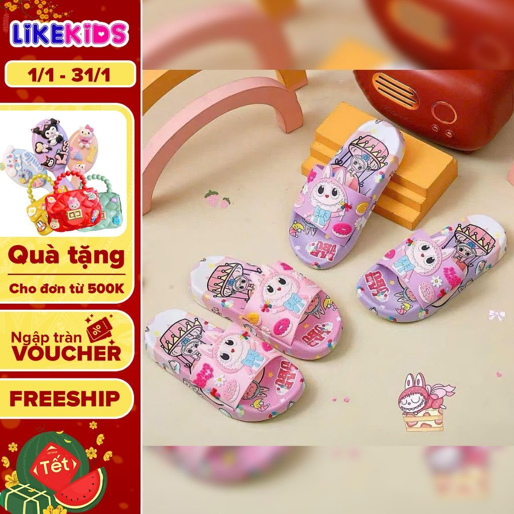 Dép quai ngang cute cho bé gái hoạ tiết LABUBU FULL - LikeKids