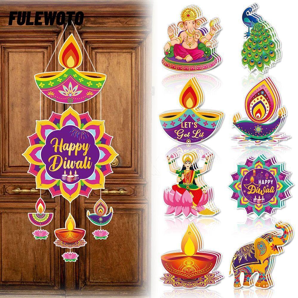 FILEWOTO Diwali Cửa Treo Mặt Dây, Giấy DIY Diwali Treo Trang Trí, Thời Trang Hạnh Phúc Diwali Trang 