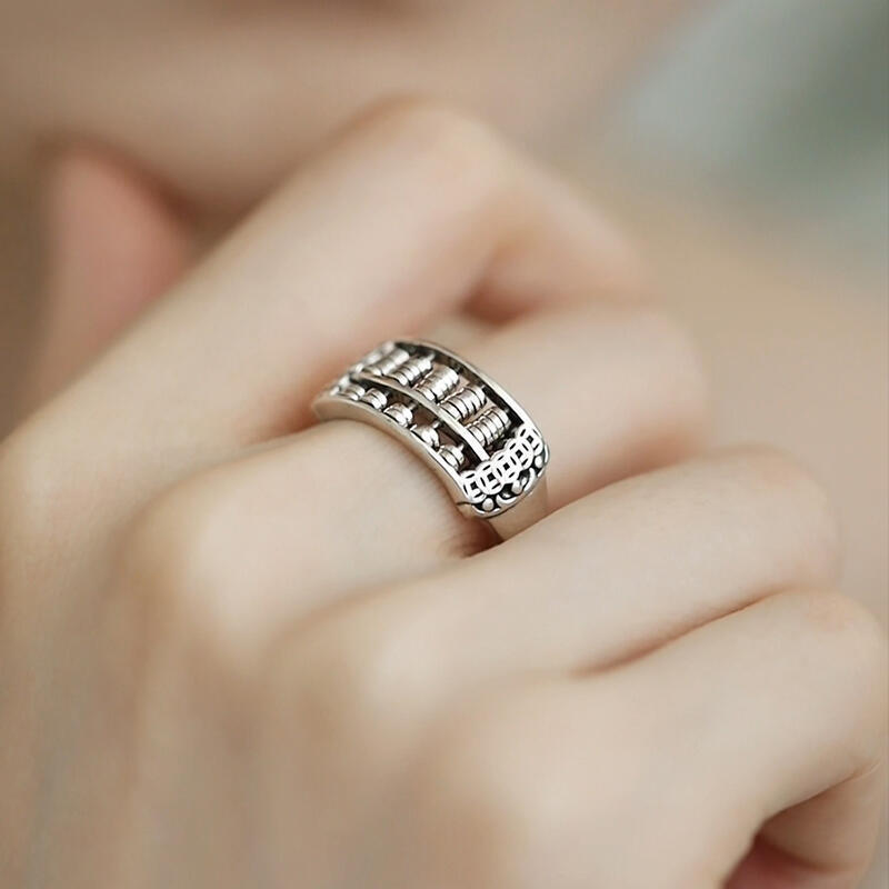 Premium In-Stock#925Silver Retro New Chinese Style Adjustable Abacus Copper Coin Ring Open Adjustabl