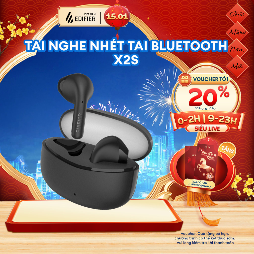 Tai Nghe Bluetooth Không Dây EDIFIER X2S/W110T Nhét Tai - Pin Đến 26H - Tùy Chỉnh EQ Qua App - 15 Th