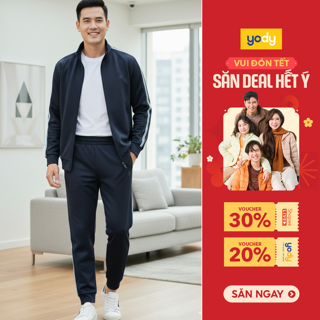 Bộ Đồ Nỉ Nam Thể Thao YODY Set áo khoác quần dài Phối Dây Dệt MASL25F002