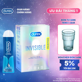  Combo Durex Invisible siêu mỏng hộp 16 bao và Gel bôi trơn Durex Play Classic chai 50ml 
