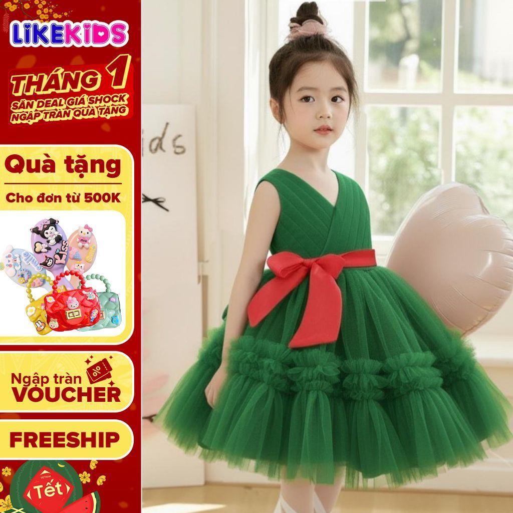 Đầm công chúa cho bé gái kiểu dáng dây nơ eo C49 - LikeKids