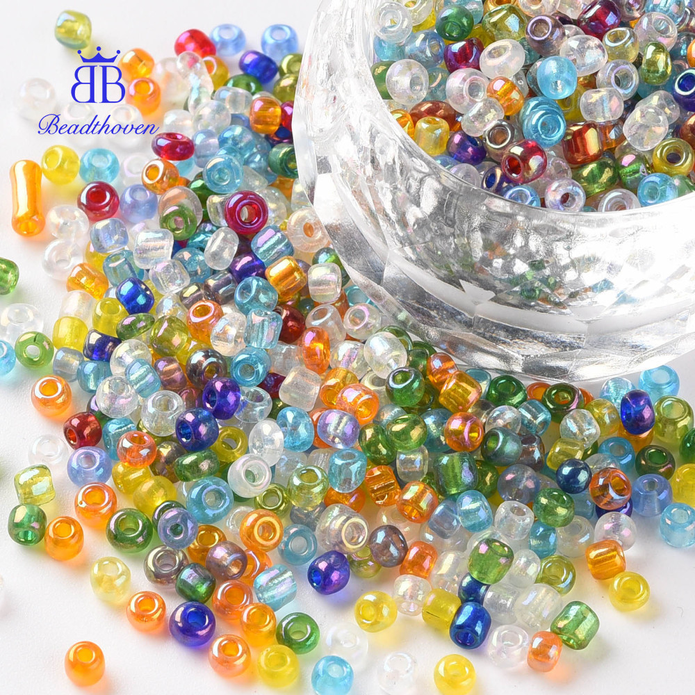 Hạt thủy tinh màu sắc trong suốt và cầu vồng, 1 pound - lỗ 1mm, 3mm, 10000 cái/pound