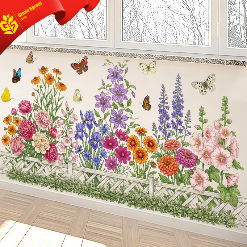 Miếng Dán Tường PVC Tự Dính Có Thể Tháo Rời Chống Thấm Nước Chống Bẩn Cây Hoa Bướm Hàng Rào Họa Tiết