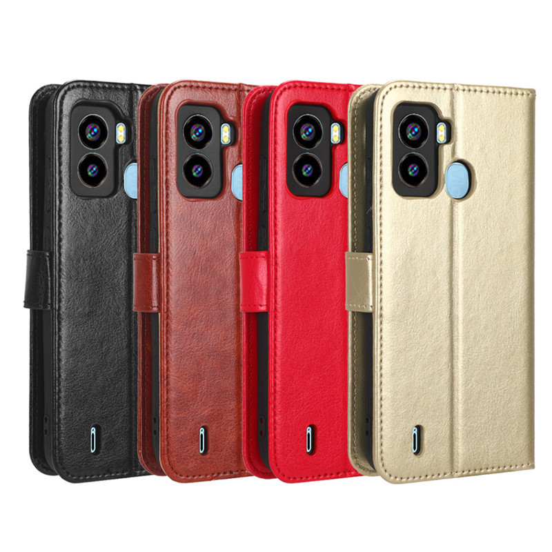 Thích hợp cho Tecno Pop 6 Ốp điện thoại Pop6 / BE7 Vỏ da điện thoại Flip Card Crazy Horse Pattern Dâ