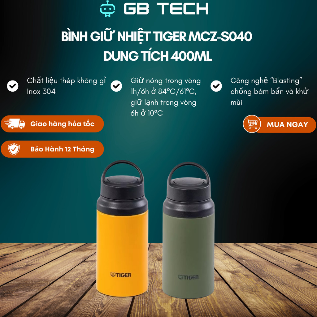 Bình giữ nhiệt Tiger MCZ-S040 - 0.4 Lít - Công nghệ Nhật Bản - Chất liệu inox 304