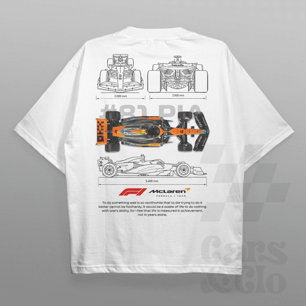 Cars and Clo - Regular Fit White - Áo thun in họa tiết xanh F1 Mclaren