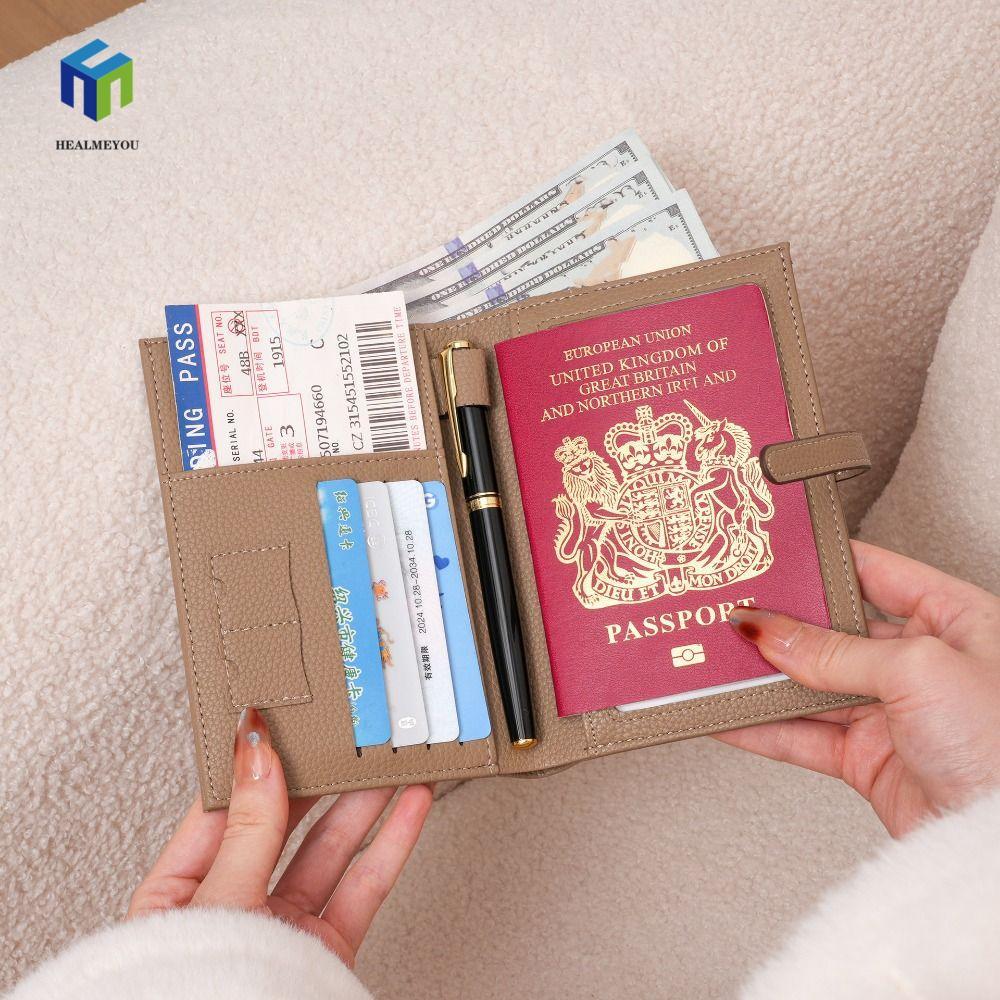 HEALMEYOU Túi Hộ Chiếu PU, Máy Bay Check-in Hộ Chiếu Ví Du Lịch, Giá Đỡ Vé Di Động Đa Năng Đựng Thẻ 