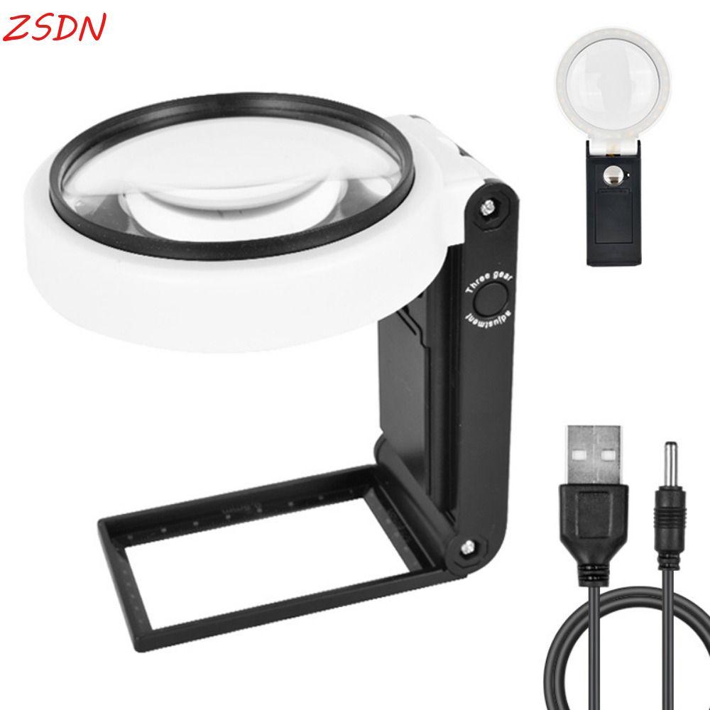 ZSDN Kính lúp ZSDN có chân đế đèn, Kính lúp chiếu sáng LED thiết kế gấp 6X 25X, Dễ sử dụng 5X 25X 3.