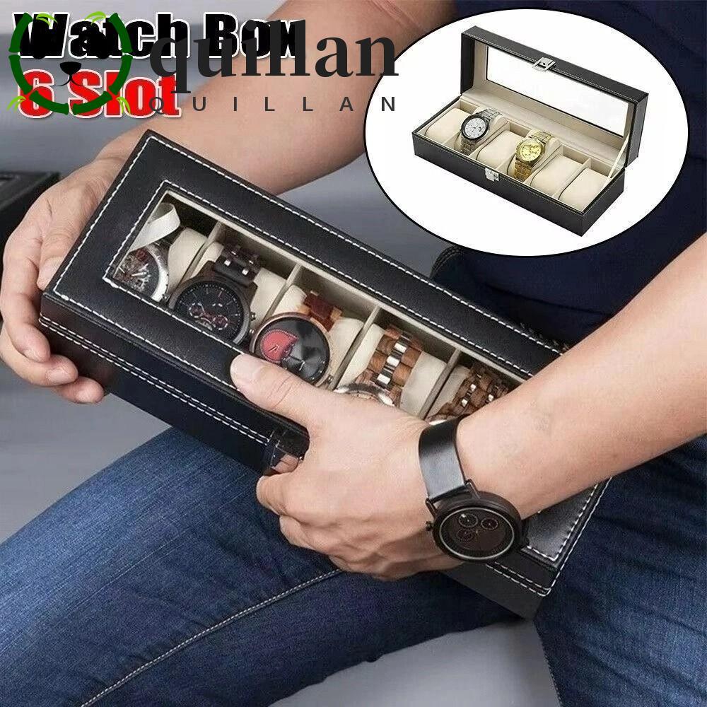 Hộp đựng đồng hồ QUILLAN, Hộp đựng trang sức lưới 2 / 3 / 6 / 10 / 12 có thể khóa được, Gối đồng hồ có thể tháo rời thời trang Hộp trưng bày đồng hồ bằng vải không thấm nước cho nam