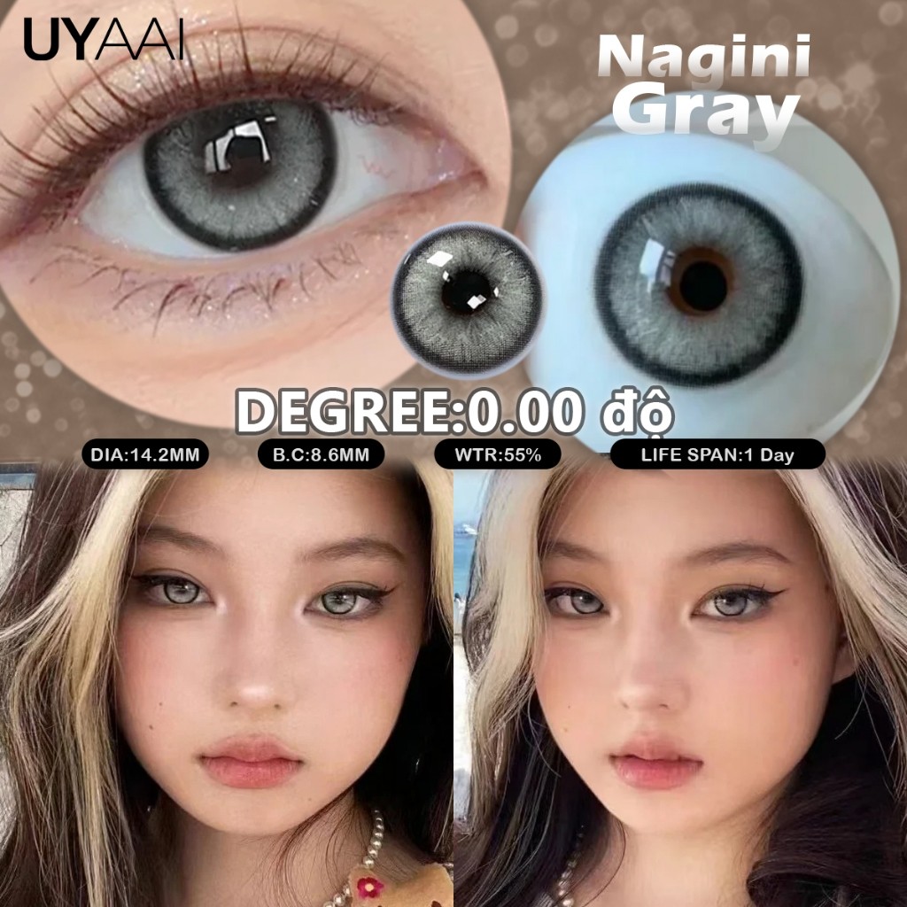 【1 ngày】UYAAI Lens Cận Kính áp tròng MCK1 lens 1 ngày Nagini Gray lens giãn tròng to 14.2mm lens mắt