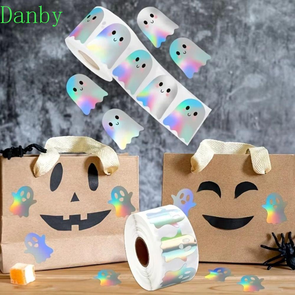Miếng Dán Halloween DANBY, 500 Miếng Dán Laser Tự Dính Cuộn, Đề Can Cuộn Miếng Dán Lễ Hội Chống Thấm