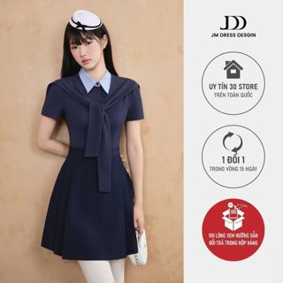  Đầm Cổ Đức Phối Kẻ Chân Xếp Ly 1F06.2509. Đầm A-Line Preppy School Girl Chic. Đầm Tiểu Thư Công Sở Dự Tiệc Thiết Kế JM 