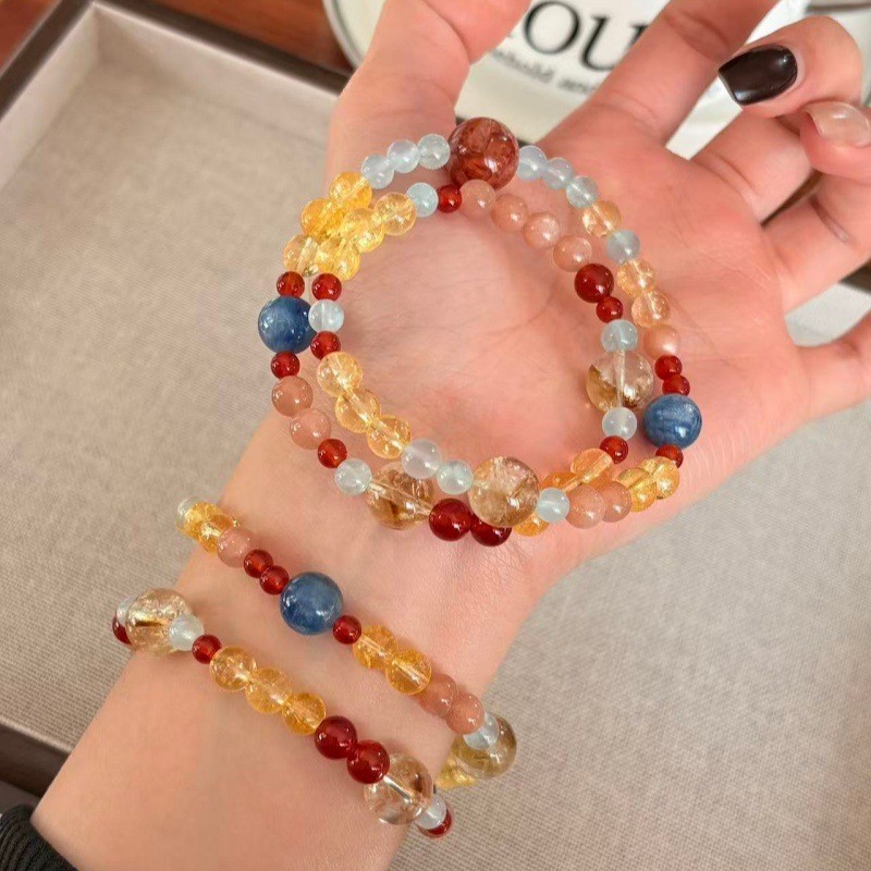 Vòng tay hình tròn đôi cổ điển tháp vàng tự nhiên Kyanite