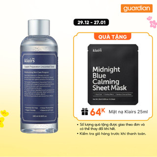  Nước Hoa Hồng Không Mùi Dưỡng Ẩm & Làm Mềm Dear Klairs Supple Preparation Unscented Guardian 180Ml 