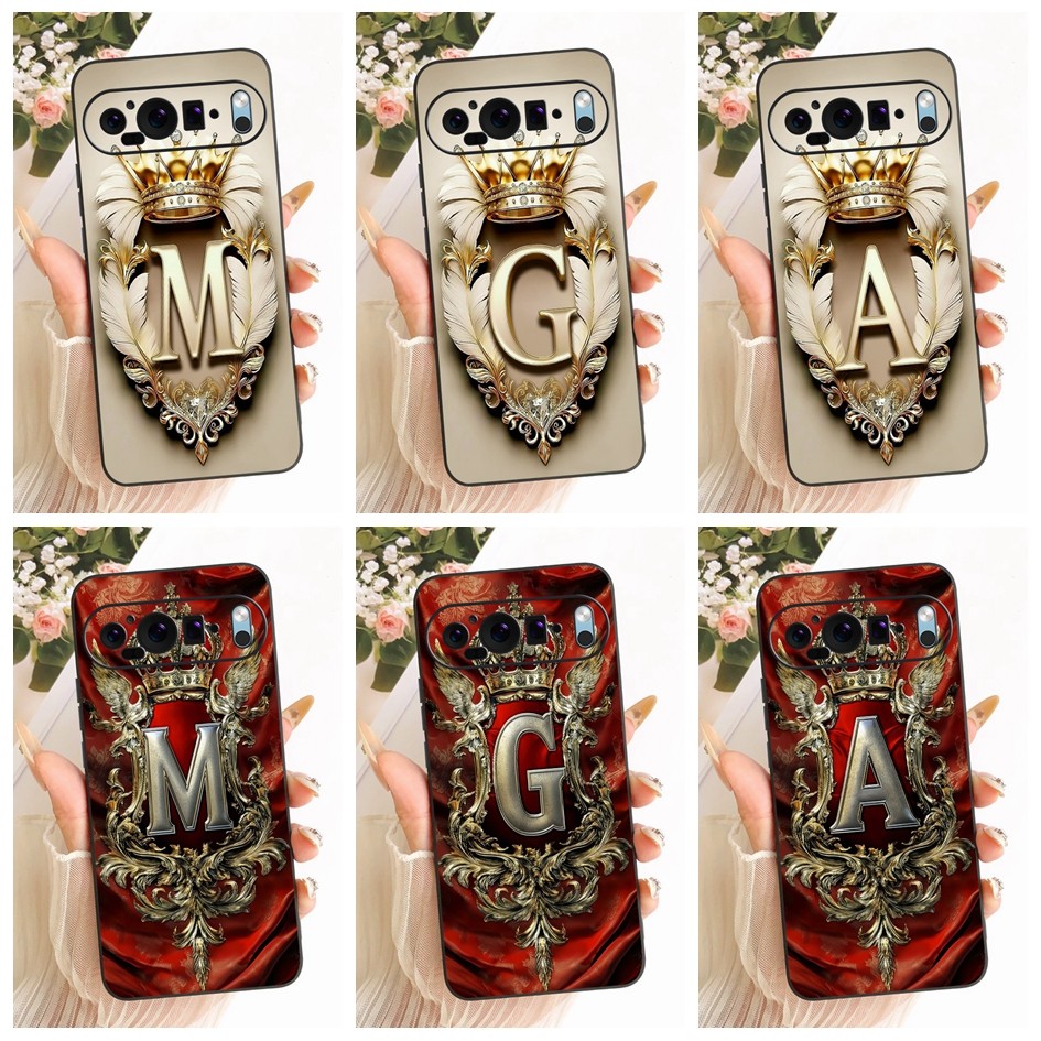 Dành Cho Google Pixel 9 Pro Vỏ GR83Y GEC77 Chữ Cái Ban Đầu Sang Trọng Vương Miện Silicon Mềm Chống S